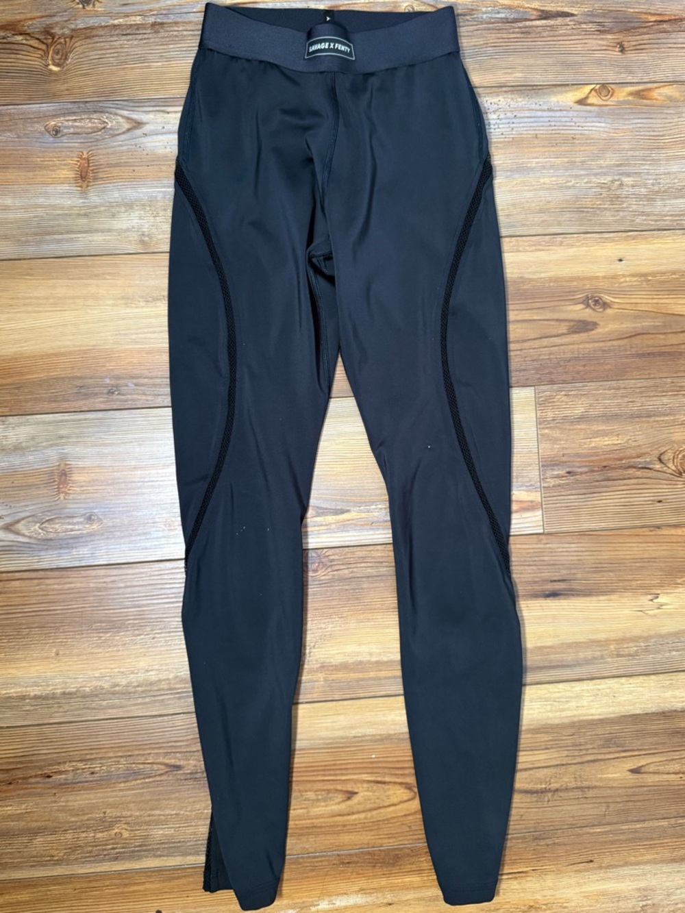 Savage X Fenty Line Up High-Waisted Leggings Black Mesh Panel Womens Small